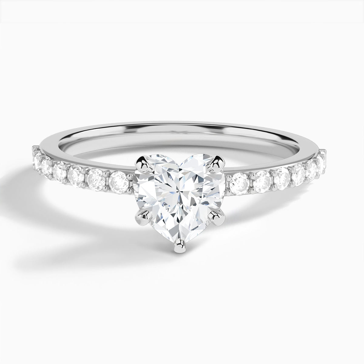 Heart Petite Classic Lab Diamond Engagement Ring In 18K White Gold - Lucenjuri