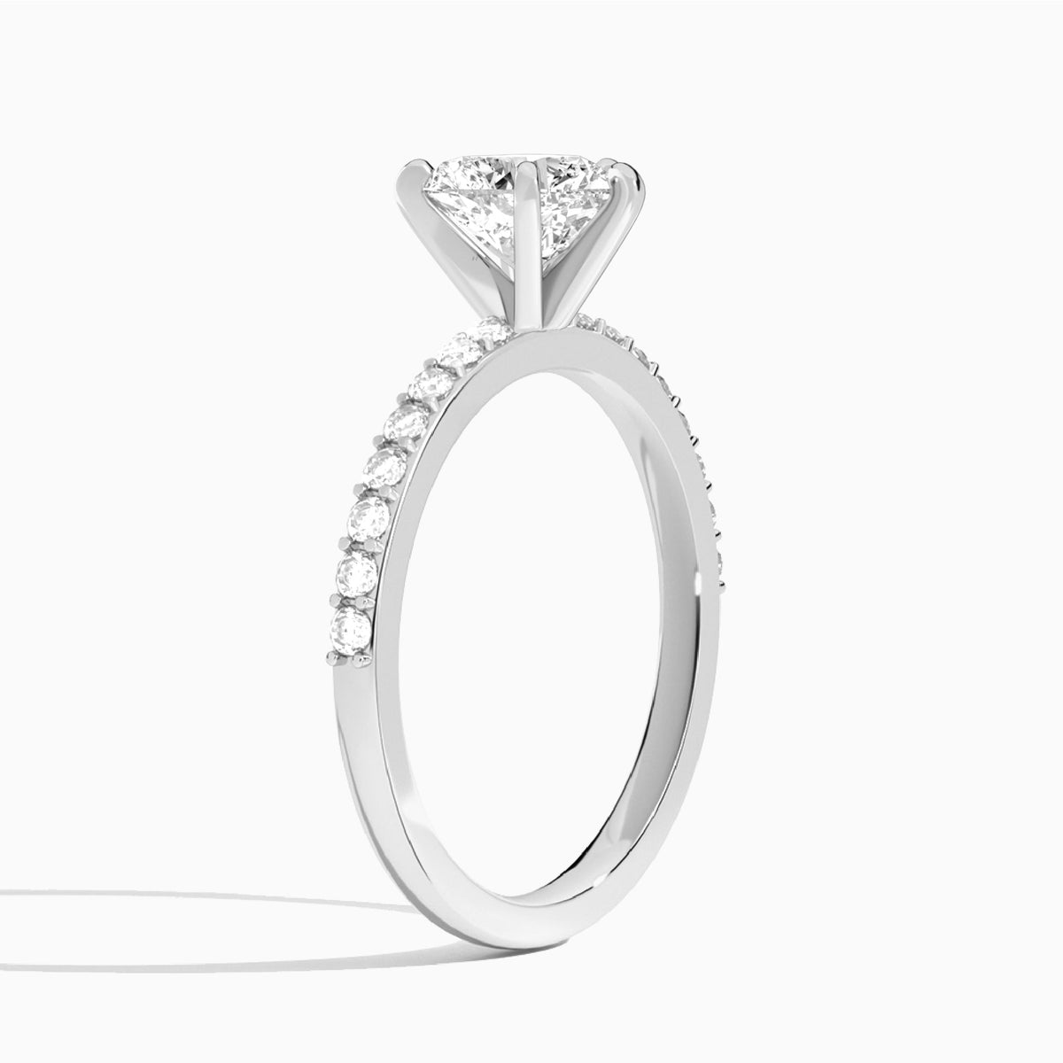 Heart Petite Classic Lab Diamond Engagement Ring In 14K White Gold, Angle View