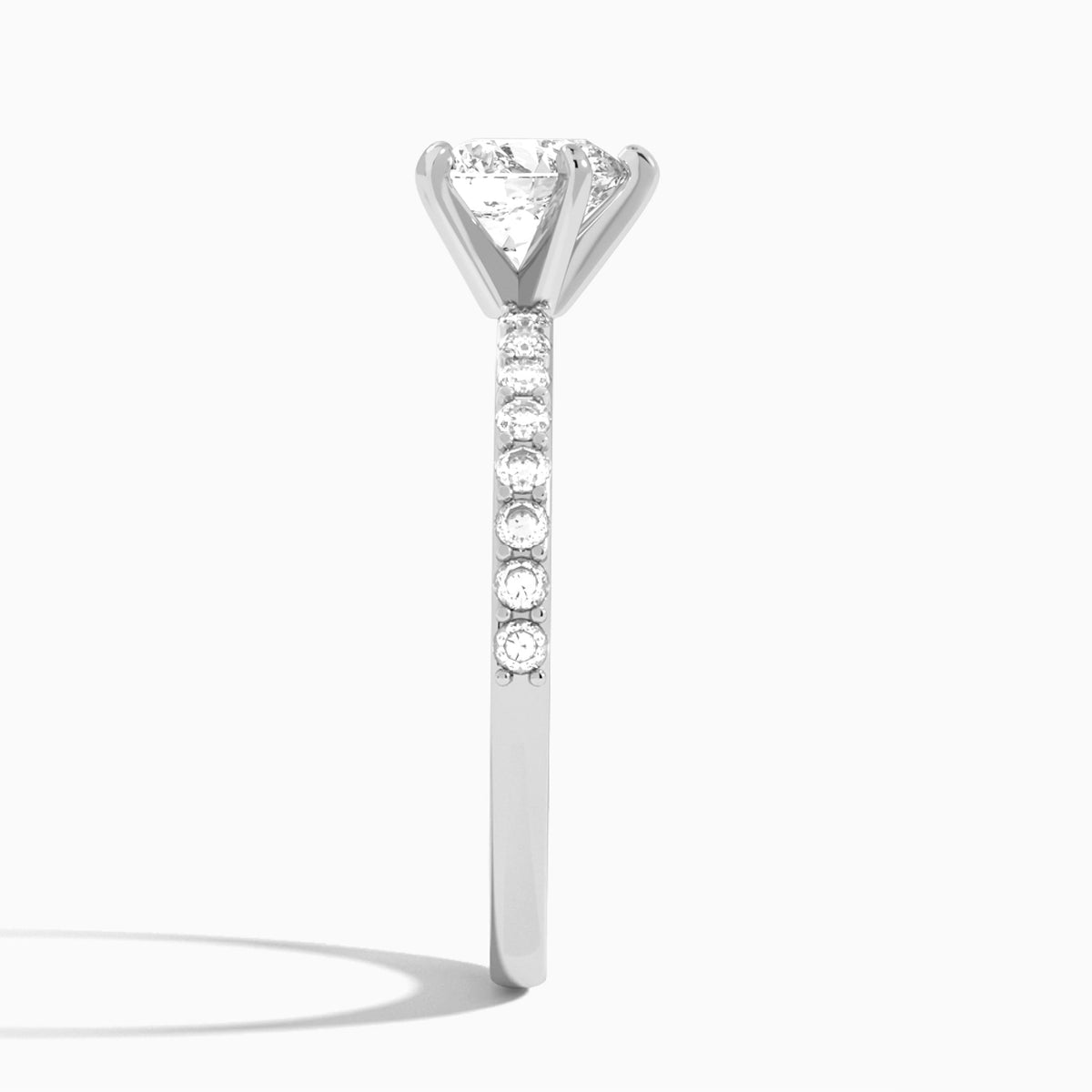 Heart Petite Classic Lab Diamond Engagement Ring In 18K White Gold, Side View