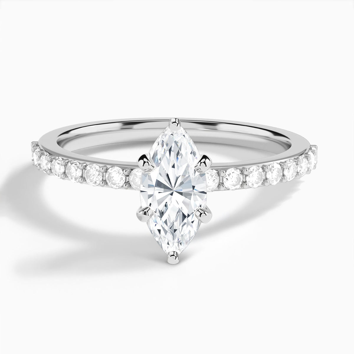 Marquise Petite Classic Lab Diamond Engagement Ring In 14K White Gold - Lucenjuri
