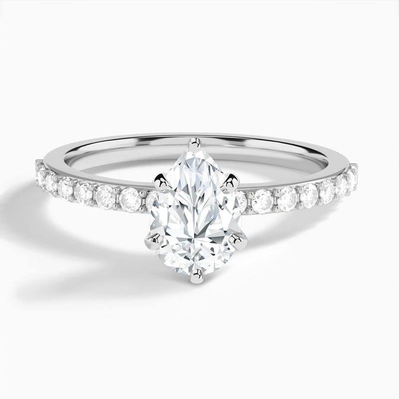 Pear Petite Classic Lab Diamond Engagement Ring In 14K White Gold - Lucenjuri