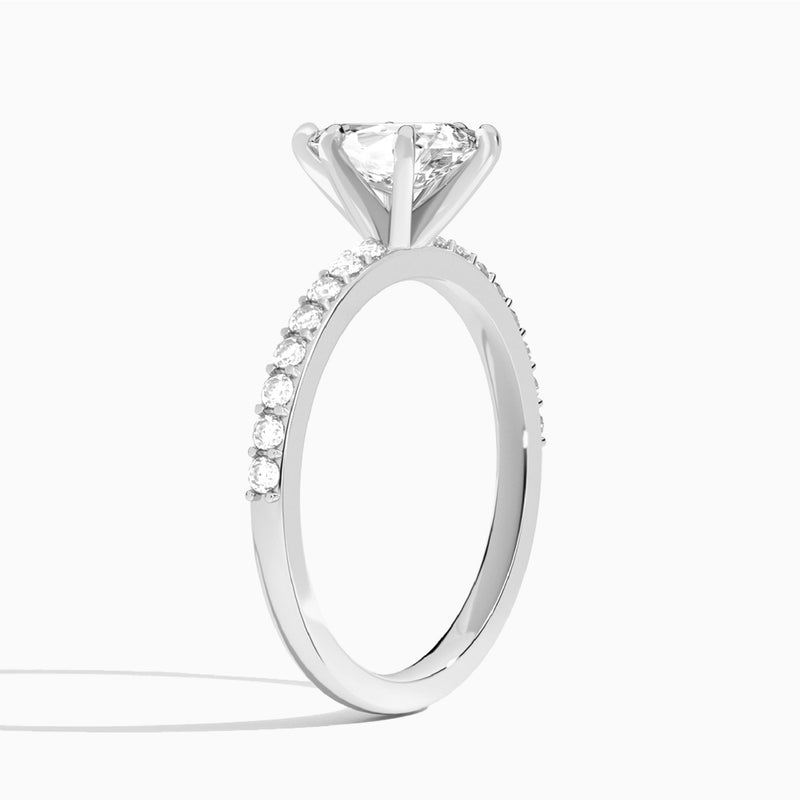 Pear Petite Classic Lab Diamond Engagement Ring In 14K White Gold, Angle View