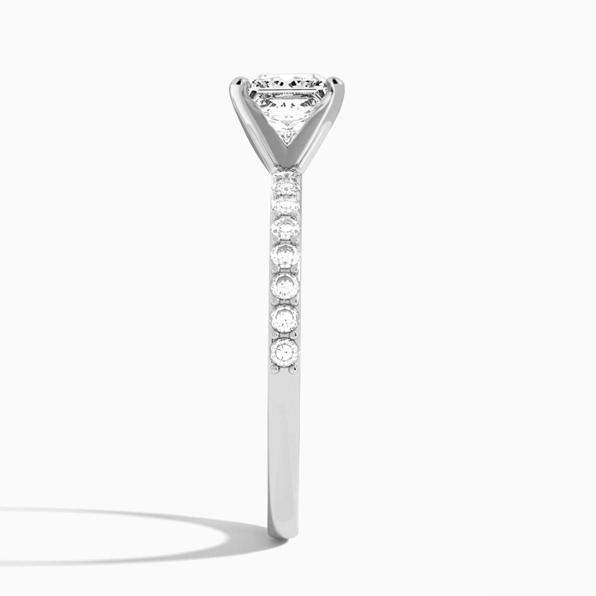 Princess Petite Classic Lab Diamond Engagement Ring In 18K White Gold, Side View