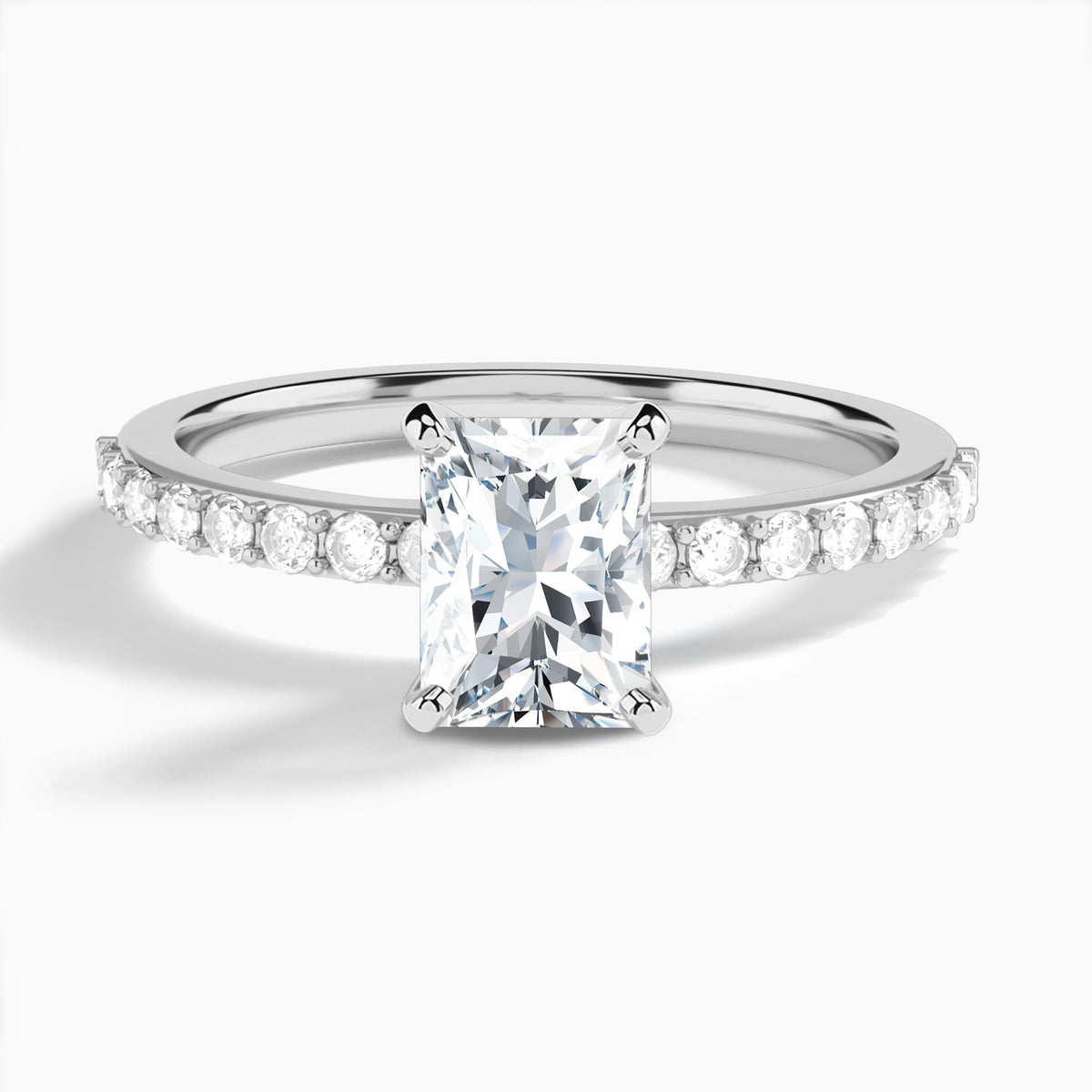 Radiant Petite Classic Lab Diamond Engagement Ring In 18K White Gold - Lucenjuri
