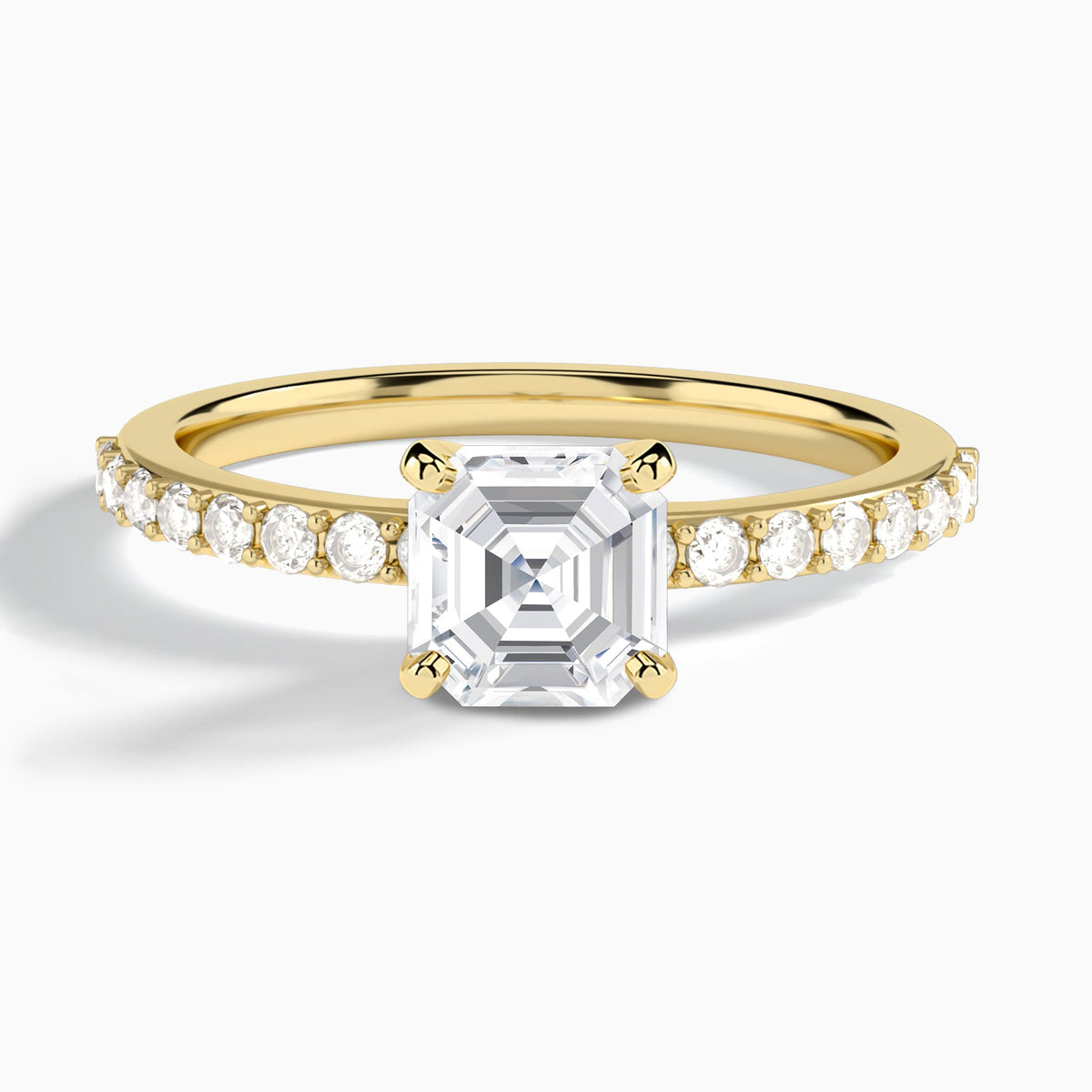 Asscher Petite Classic Lab Diamond Engagement Ring In 18K Yellow Gold - Lucenjuri