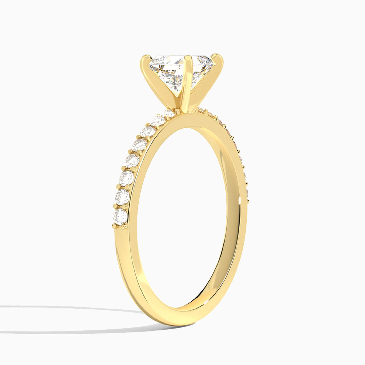 Asscher Petite Classic Lab Diamond Engagement Ring In 14K Yellow Gold, Angle View