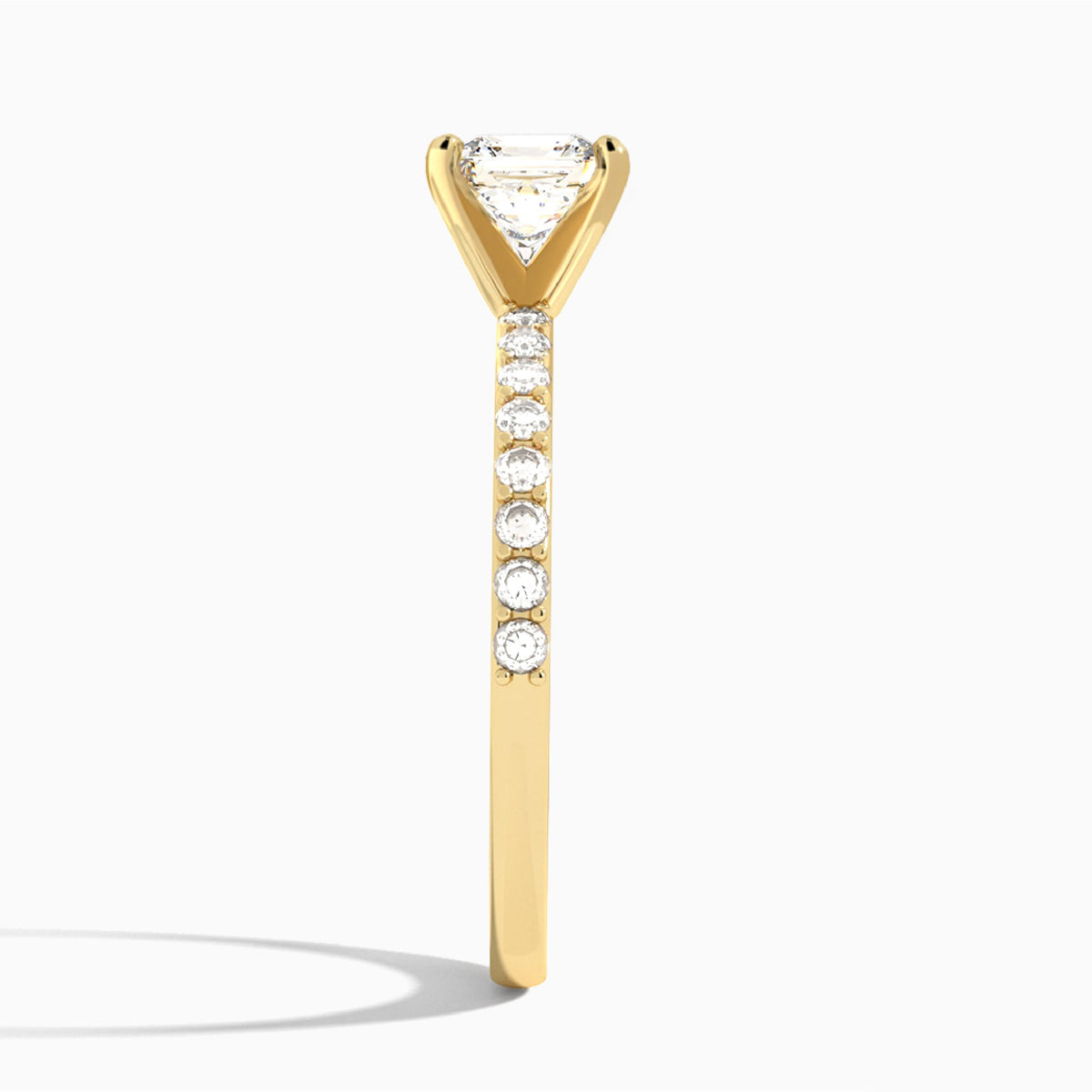 Asscher Petite Classic Lab Diamond Engagement Ring In 18K Yellow Gold, Side View