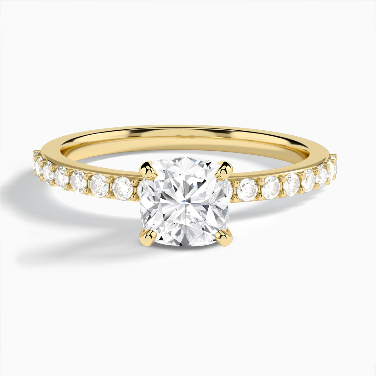 Cushion Petite Classic Lab Diamond Engagement Ring In 18K Yellow Gold - Lucenjuri