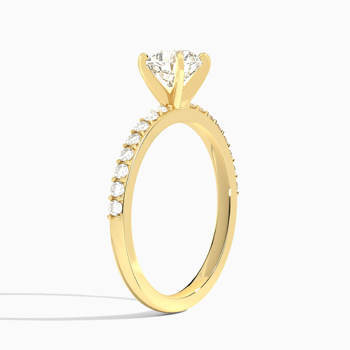 Cushion Petite Classic Lab Diamond Engagement Ring In 18K Yellow Gold, Angle View