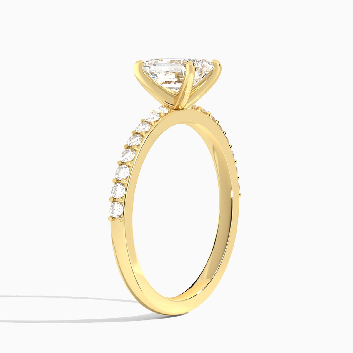 Emerald Petite Classic Lab Diamond Engagement Ring In 14K Yellow Gold, Angle View