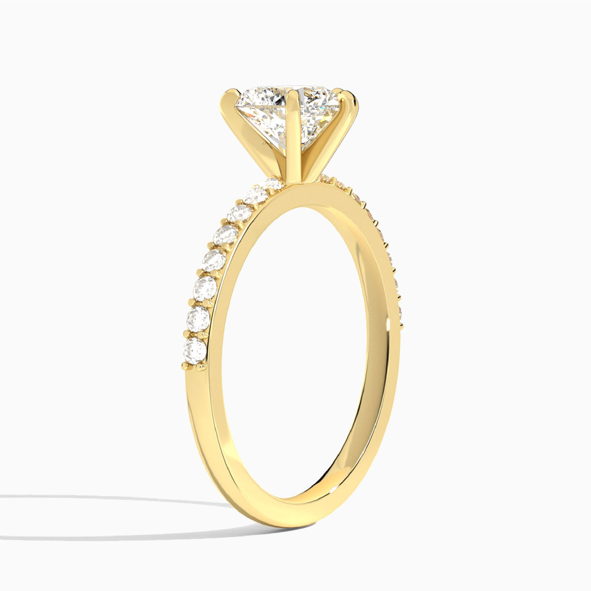 Heart Petite Classic Lab Diamond Engagement Ring In 14K Yellow Gold, Angle View