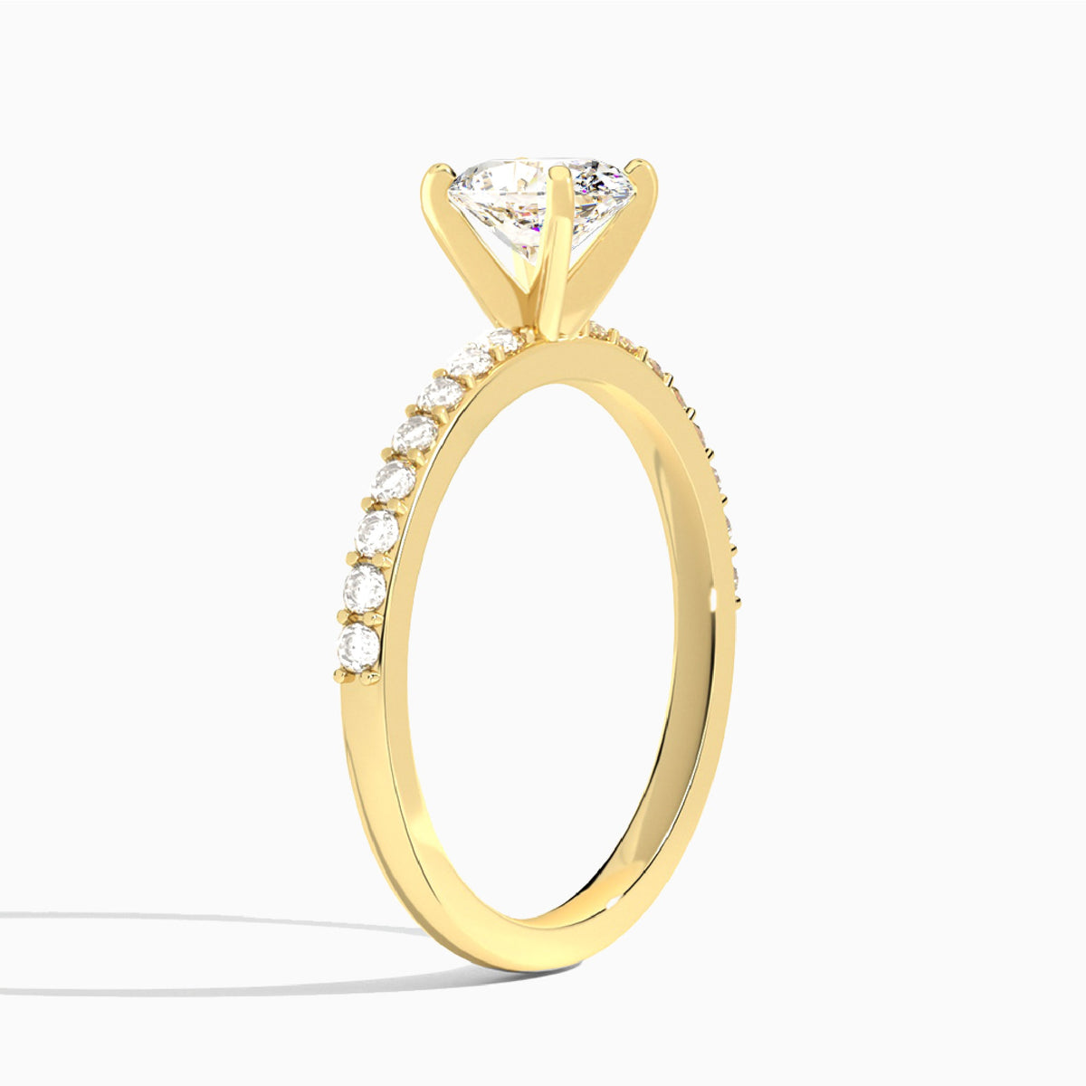 Oval Petite Classic Lab Diamond Engagement Ring In 18K Yellow Gold, Angle View