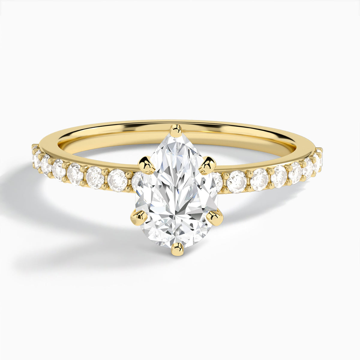 Pear Petite Classic Lab Diamond Engagement Ring In 14K Yellow Gold - Lucenjuri