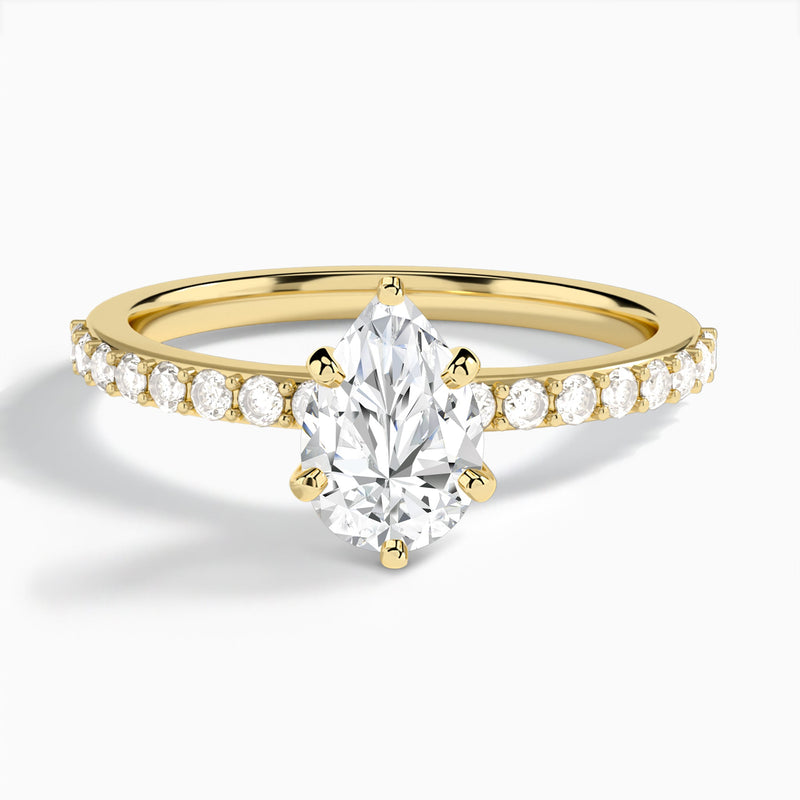 Pear Petite Classic Lab Diamond Engagement Ring In 18K Yellow Gold - Lucenjuri