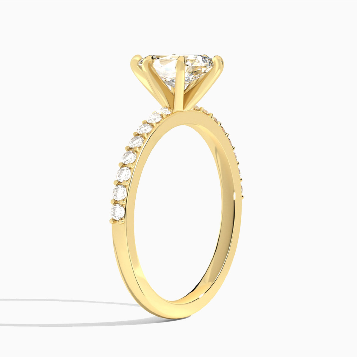 Pear Petite Classic Lab Diamond Engagement Ring In 18K Yellow Gold, Angle View