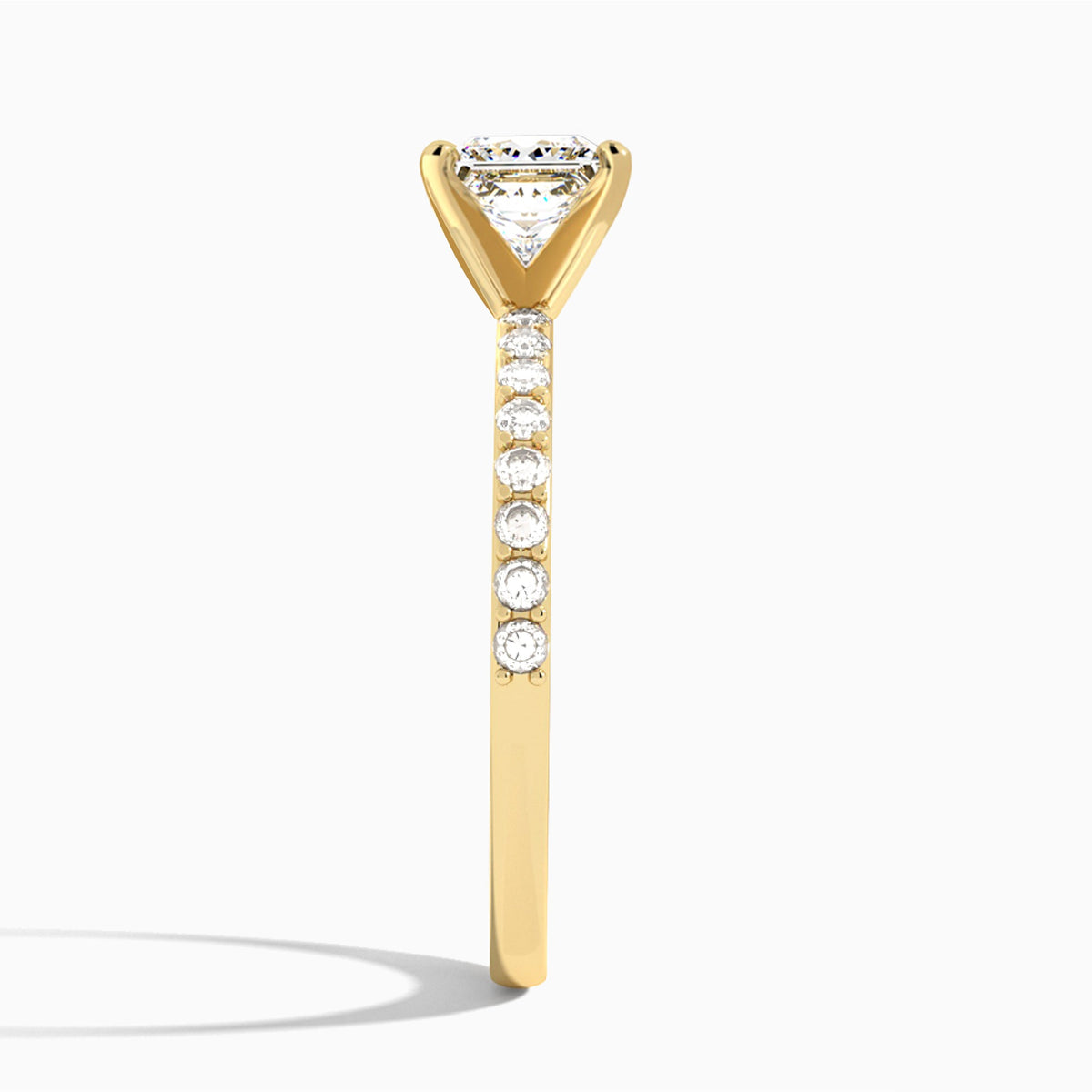Princess Petite Classic Lab Diamond Engagement Ring In 18K Yellow Gold, Side View