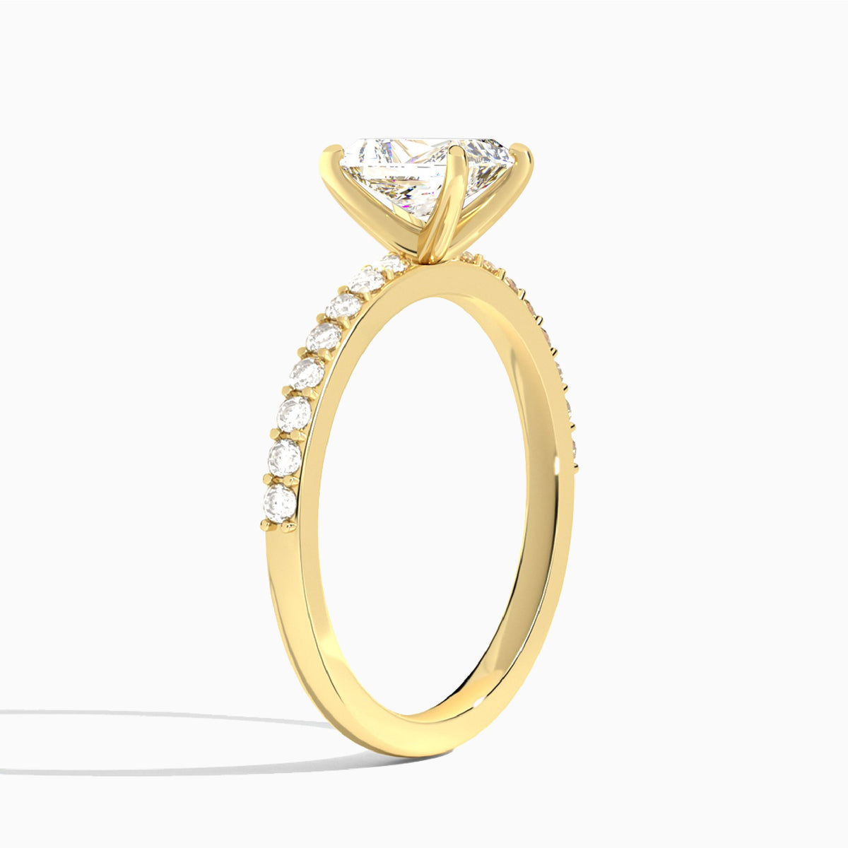 Radiant Petite Classic Lab Diamond Engagement Ring In 14K Yellow Gold, Angle View