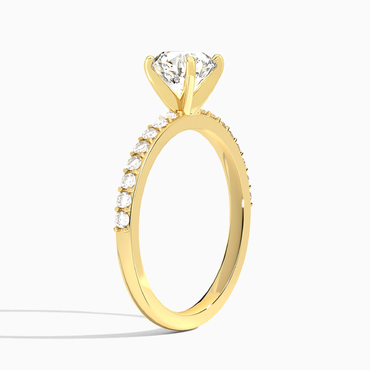 Round Petite Classic Lab Diamond Engagement Ring In 18K Yellow Gold, Angle View
