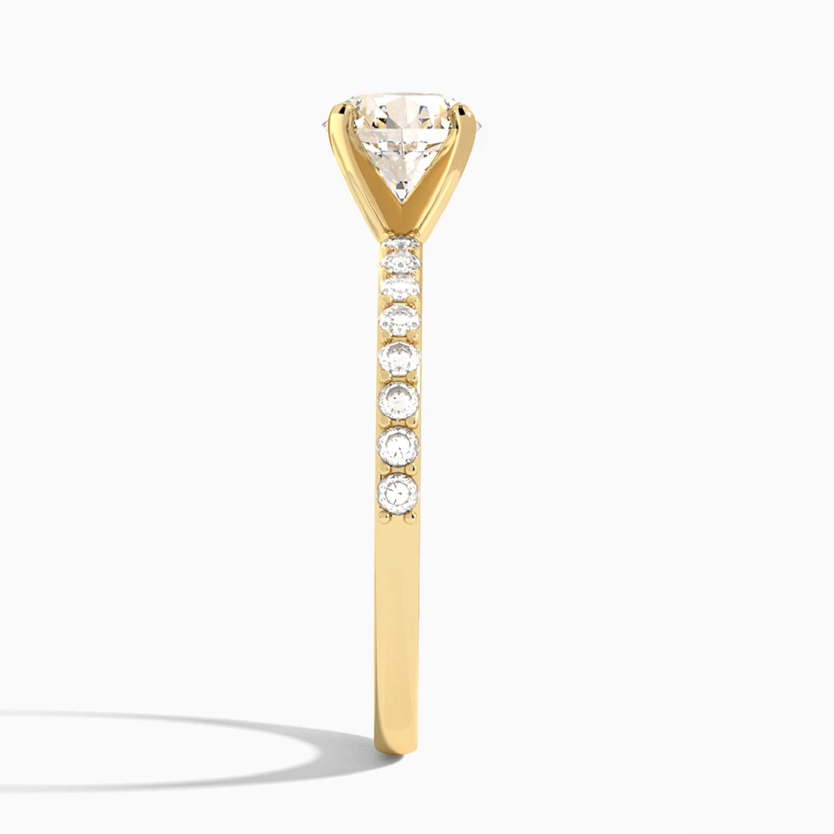 Round Petite Classic Lab Diamond Engagement Ring In 14K Yellow Gold, Side View