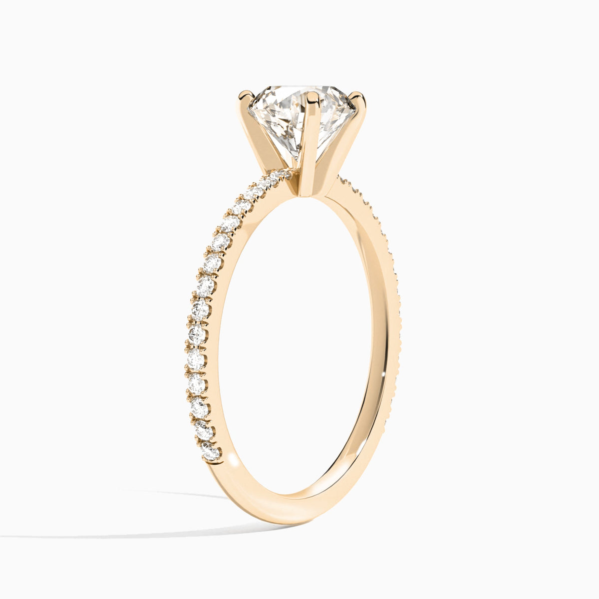 Round Luxe Belle Lab Grown Diamond Engagement Ring In 14K Rose Gold, Angle View