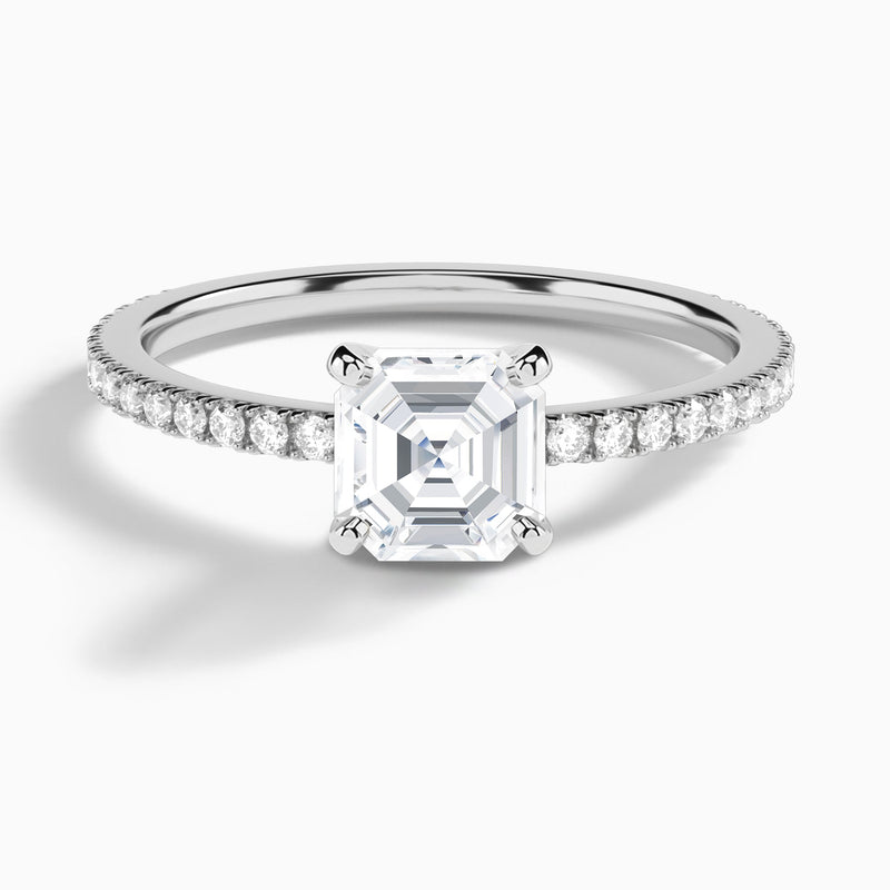 Asscher Luxe Belle Lab Grown Diamond Engagement Ring In 18K White Gold - Lucenjuri