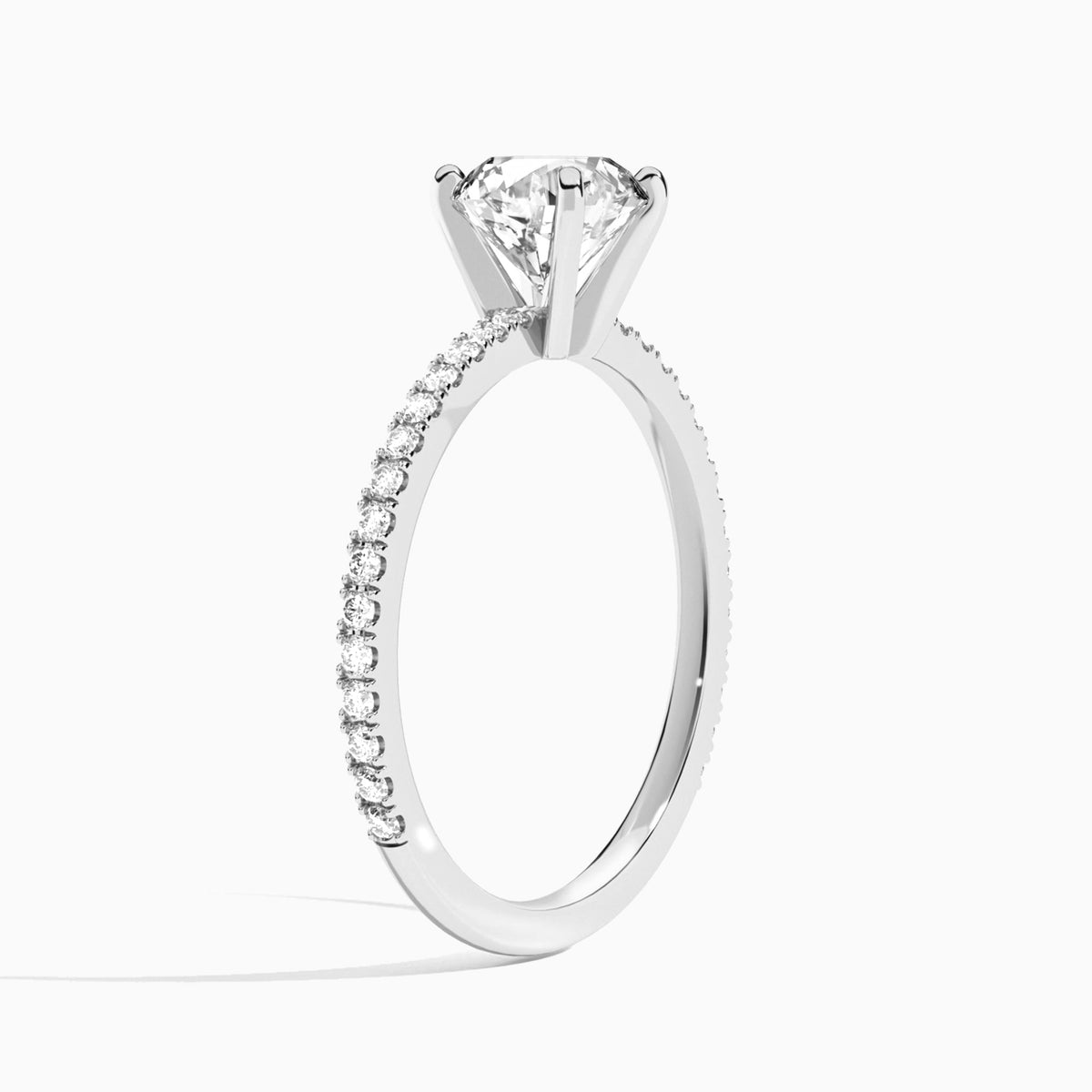 Round Luxe Belle Lab Grown Diamond Engagement Ring In 14K White Gold, Angle View