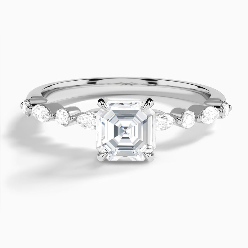 Asscher Chateau Lab Grown Diamond Engagement Ring In 14K White Gold - Lucenjuri