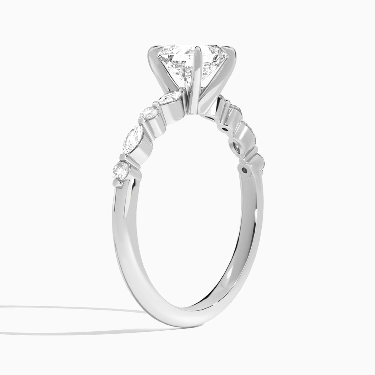 Asscher Chateau Lab Grown Diamond Engagement Ring In 14K White Gold, Angle View