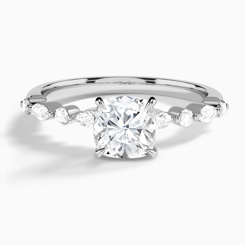 Cushion Chateau Lab Grown Diamond Engagement Ring In 18K White Gold - Lucenjuri