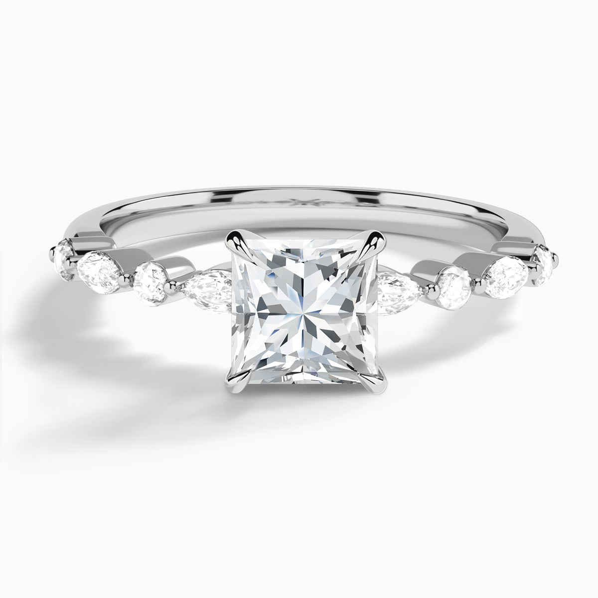 Princess Chateau Lab Grown Diamond Engagement Ring In 18K White Gold - Lucenjuri