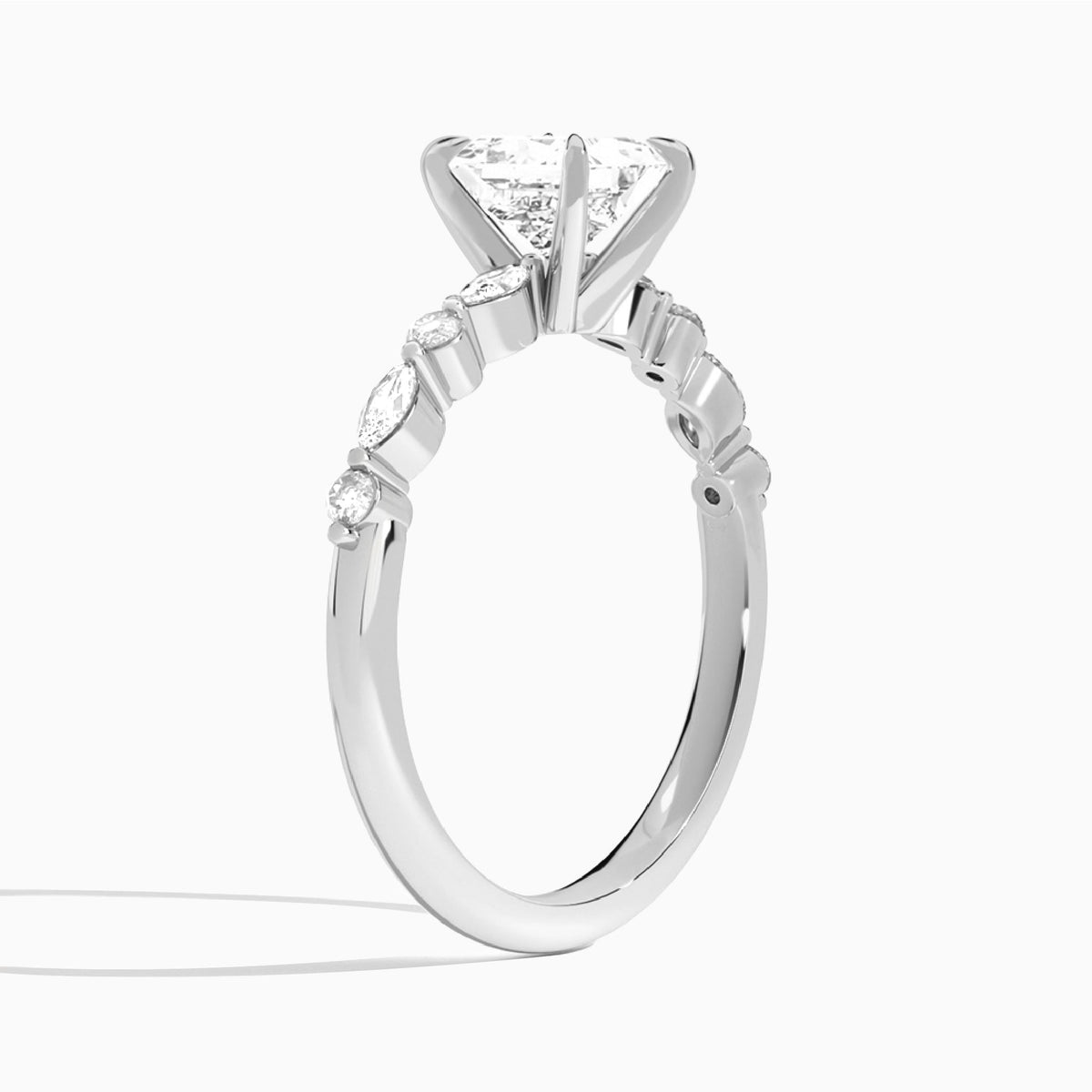 Princess Chateau Lab Grown Diamond Engagement Ring In 14K White Gold, Angle View