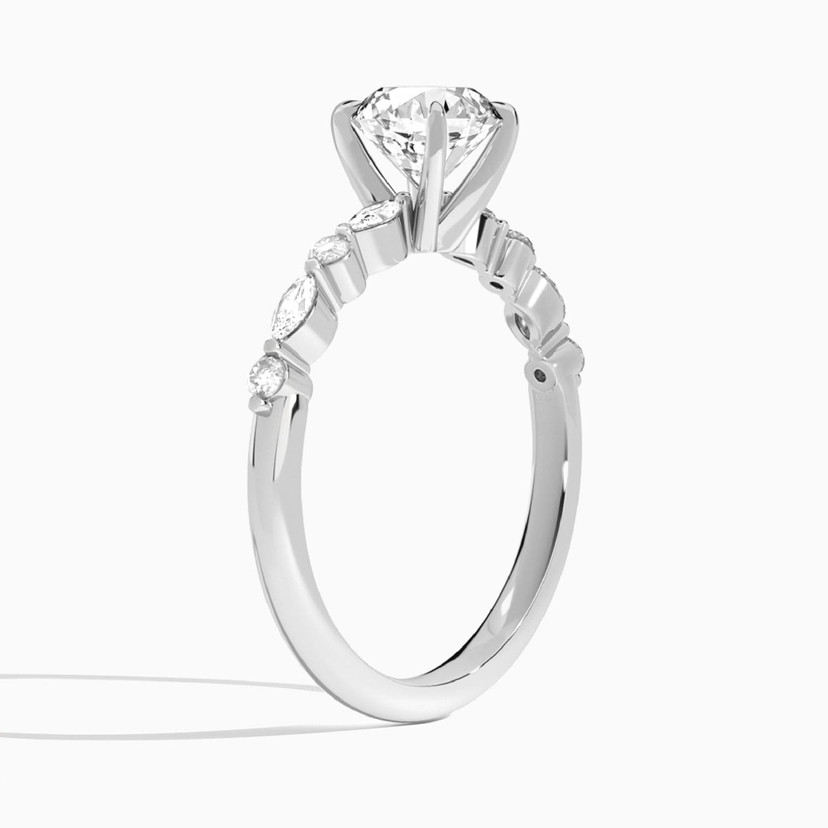 Round Chateau Lab Grown Diamond Engagement Ring In 14K White Gold, Angle View