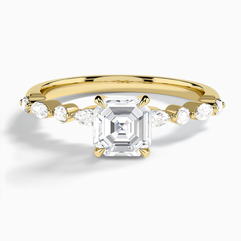 Asscher Chateau Lab Grown Diamond Engagement Ring In 18K Yellow Gold - Lucenjuri