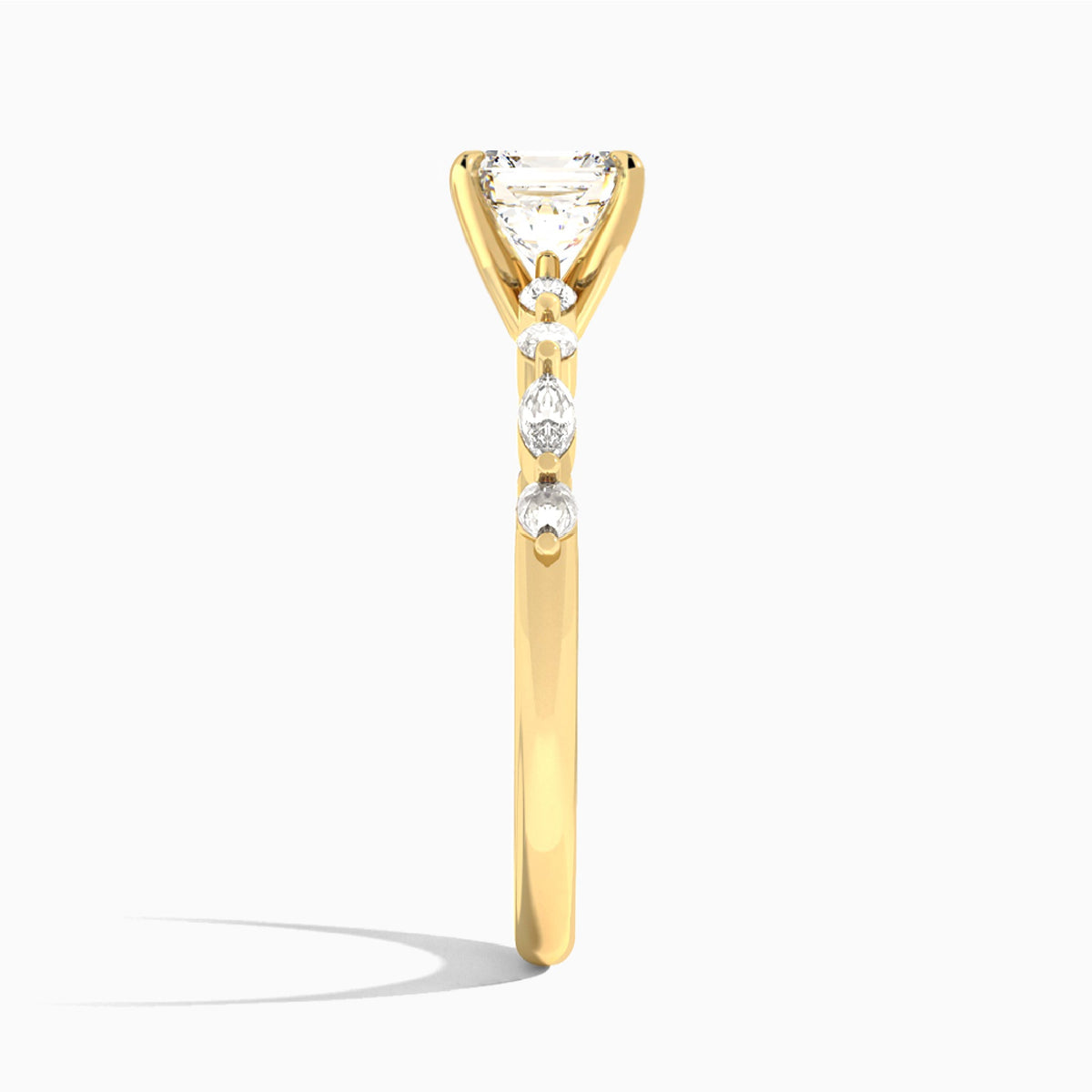 Asscher Chateau Lab Grown Diamond Engagement Ring In 18K Yellow Gold, Side View
