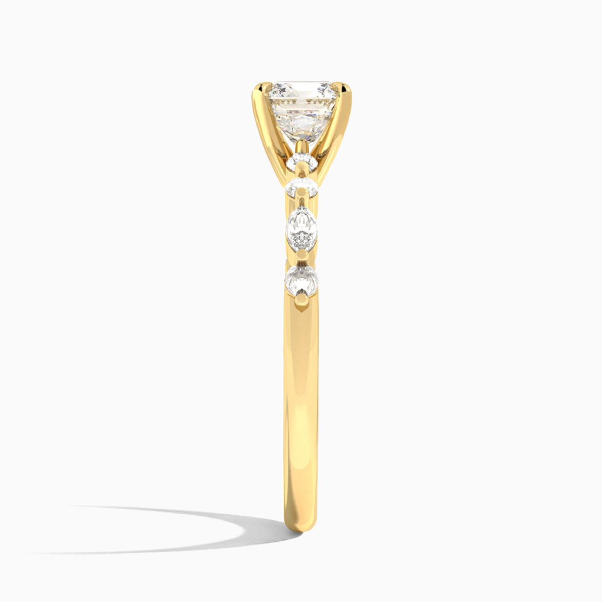 Cushion Chateau Lab Grown Diamond Engagement Ring In 18K Yellow Gold, Side View