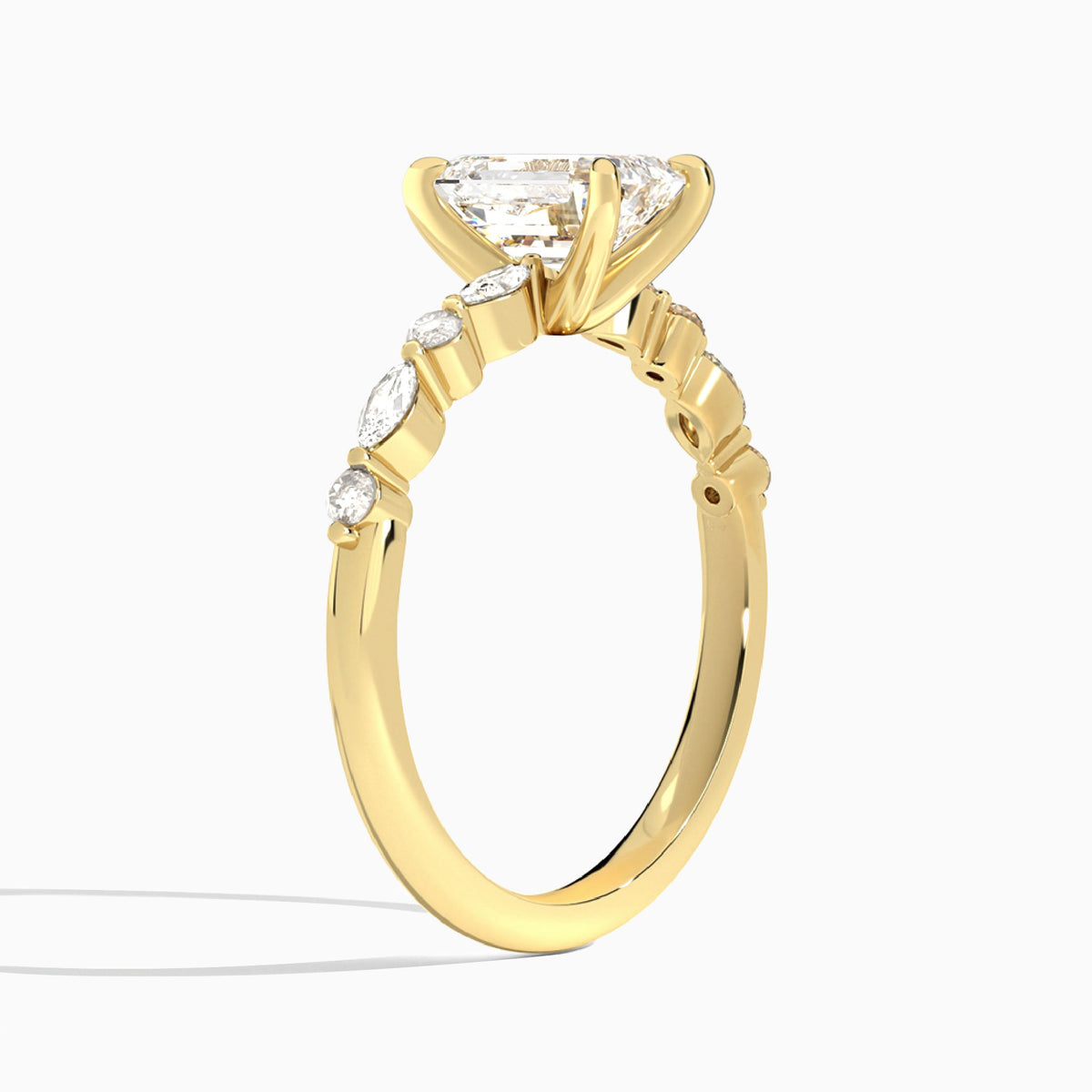 Emerald Chateau Lab Grown Diamond Engagement Ring In 14K Yellow Gold, Angle View