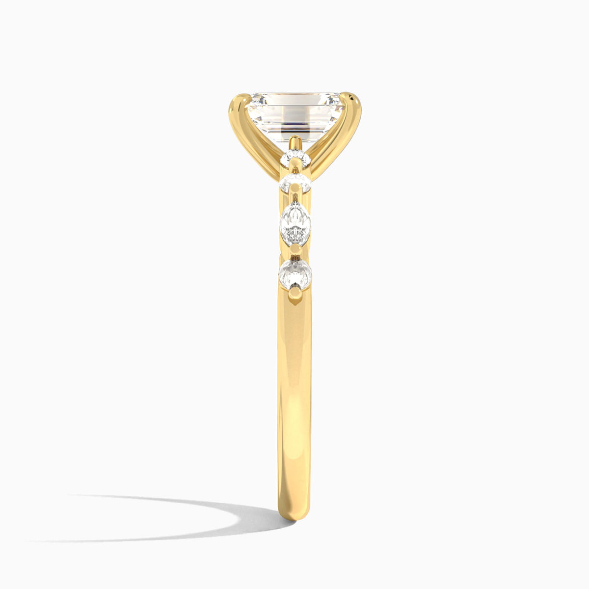 Emerald Chateau Lab Grown Diamond Engagement Ring In 14K Yellow Gold, Side View
