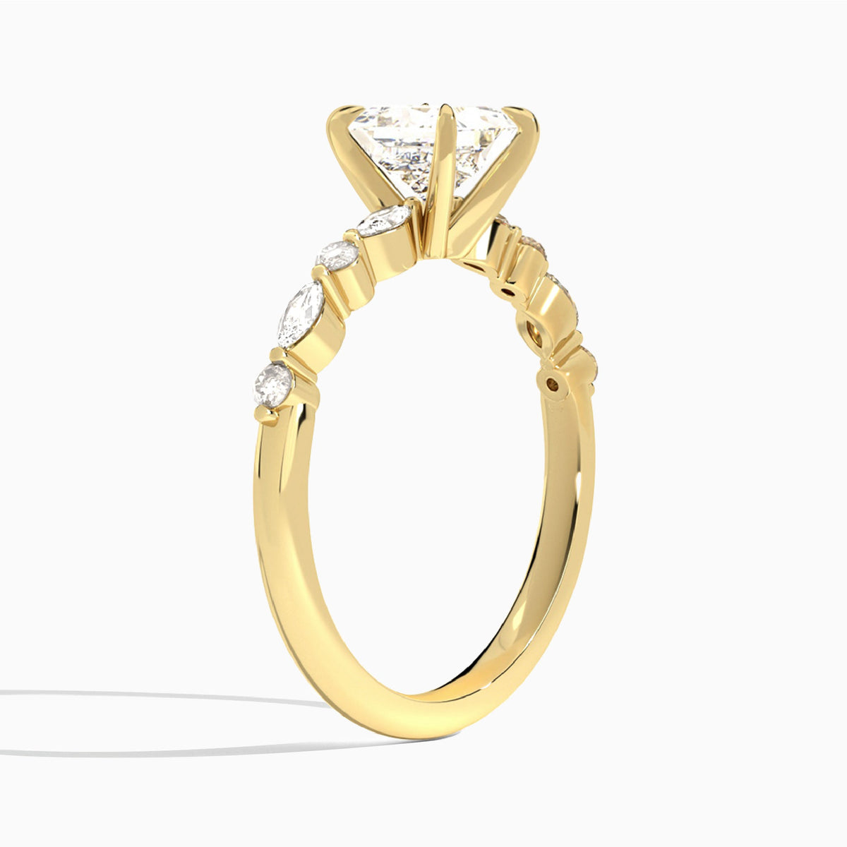 Princess Chateau Lab Grown Diamond Engagement Ring In 14K Yellow Gold, Angle View