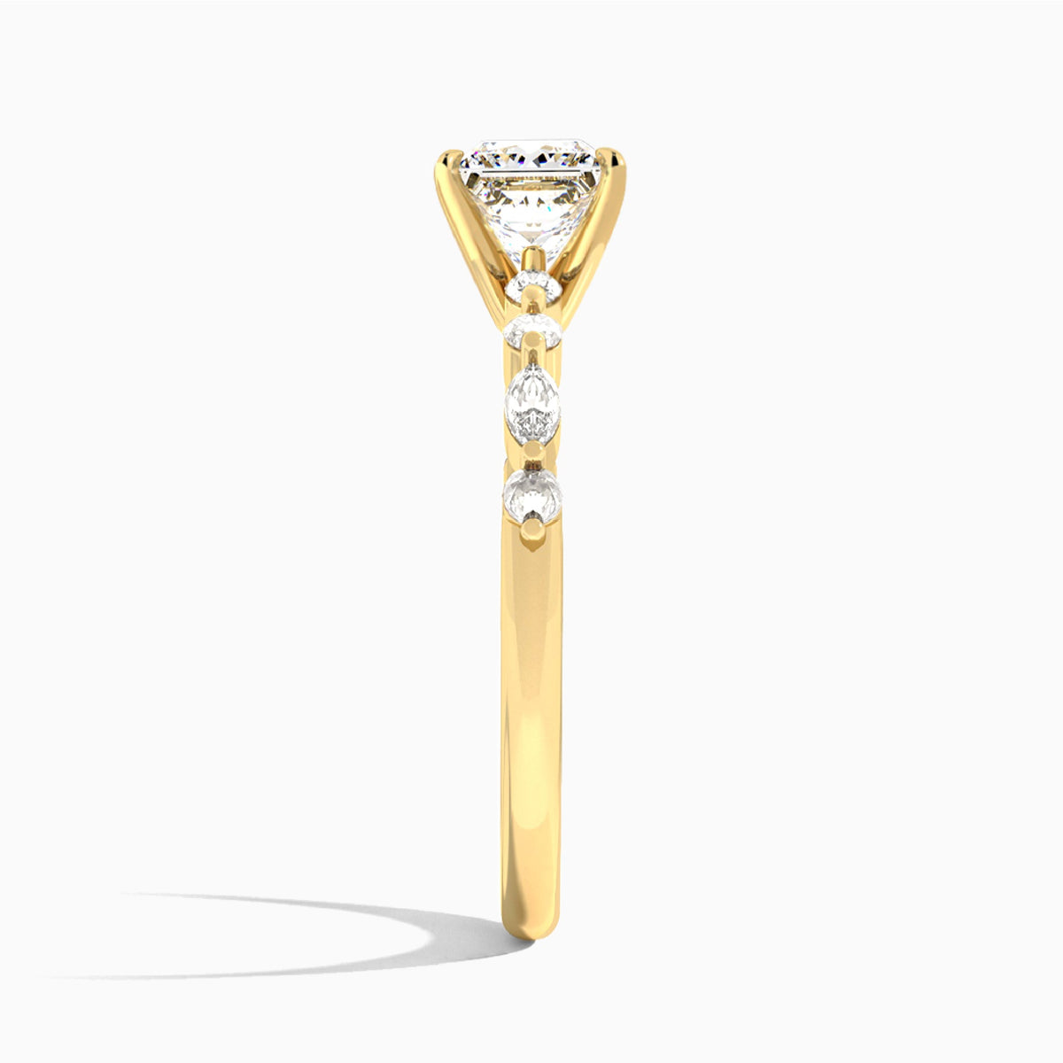 Princess Chateau Lab Grown Diamond Engagement Ring In 18K Yellow Gold, Side View