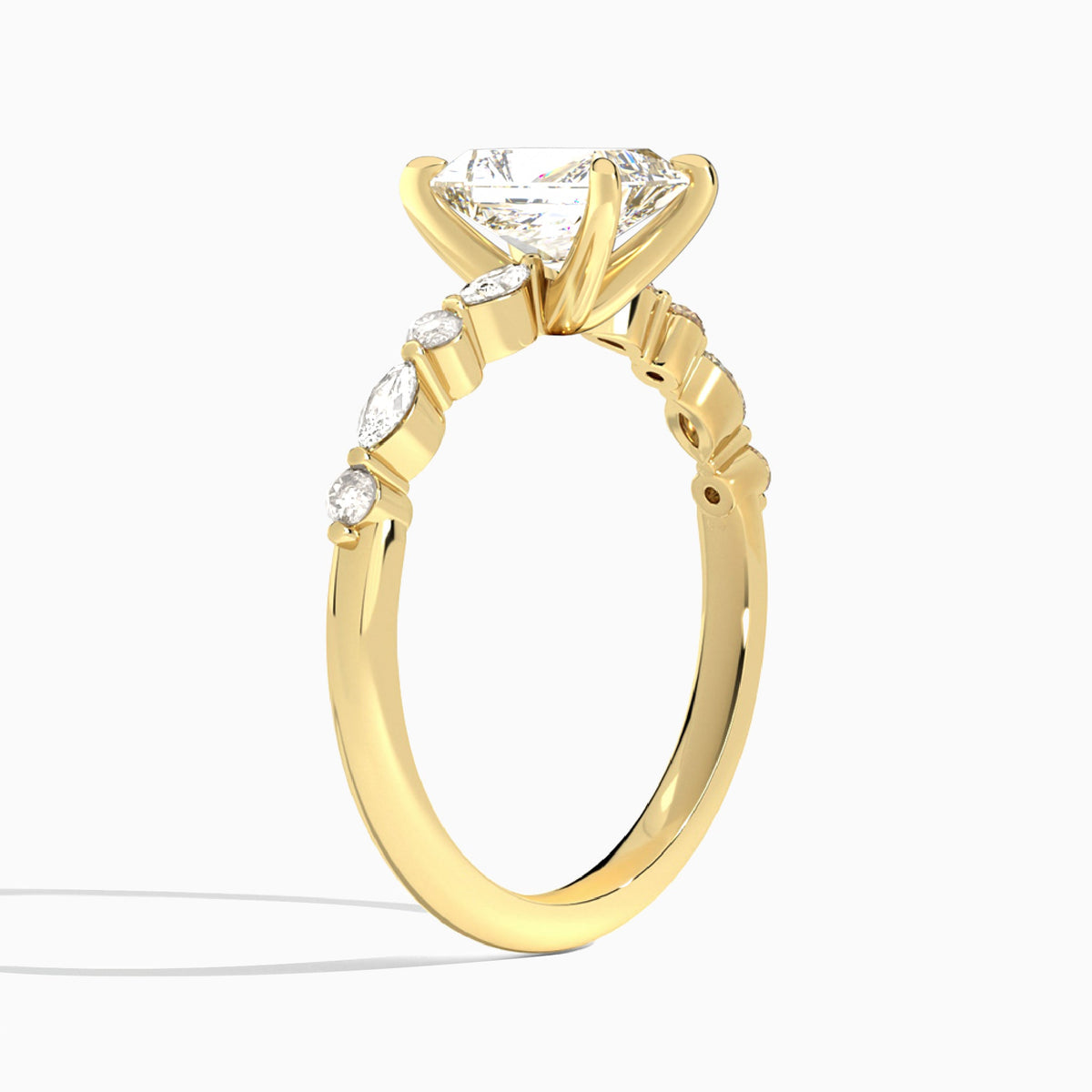 Radiant Chateau Lab Grown Diamond Engagement Ring In 18K Yellow Gold, Angle View