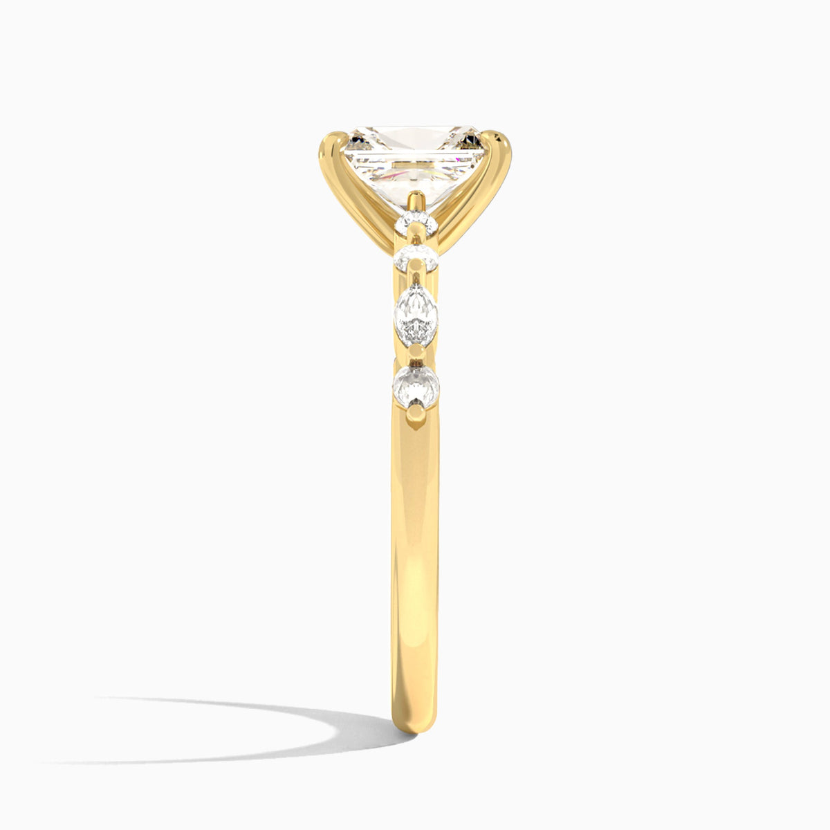 Radiant Chateau Lab Grown Diamond Engagement Ring In 18K Yellow Gold, Side View