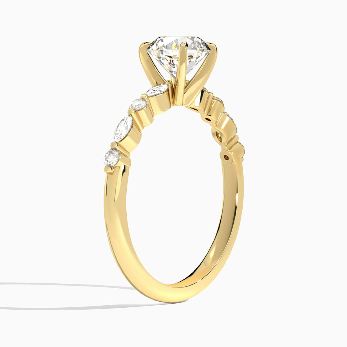 Round Chateau Lab Grown Diamond Engagement Ring In 18K Yellow Gold, Angle View