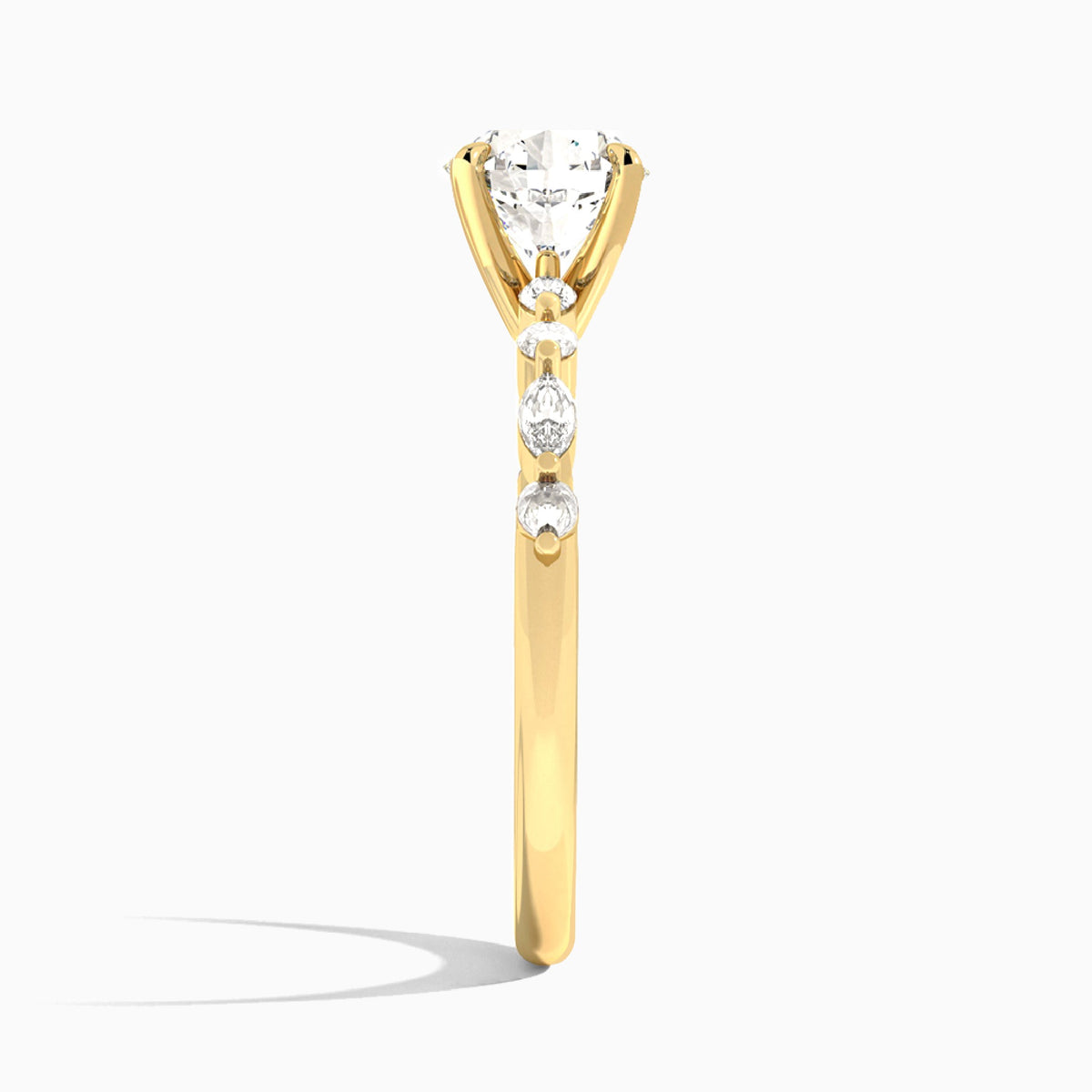 Round Chateau Lab Grown Diamond Engagement Ring In 18K Yellow Gold, Side View