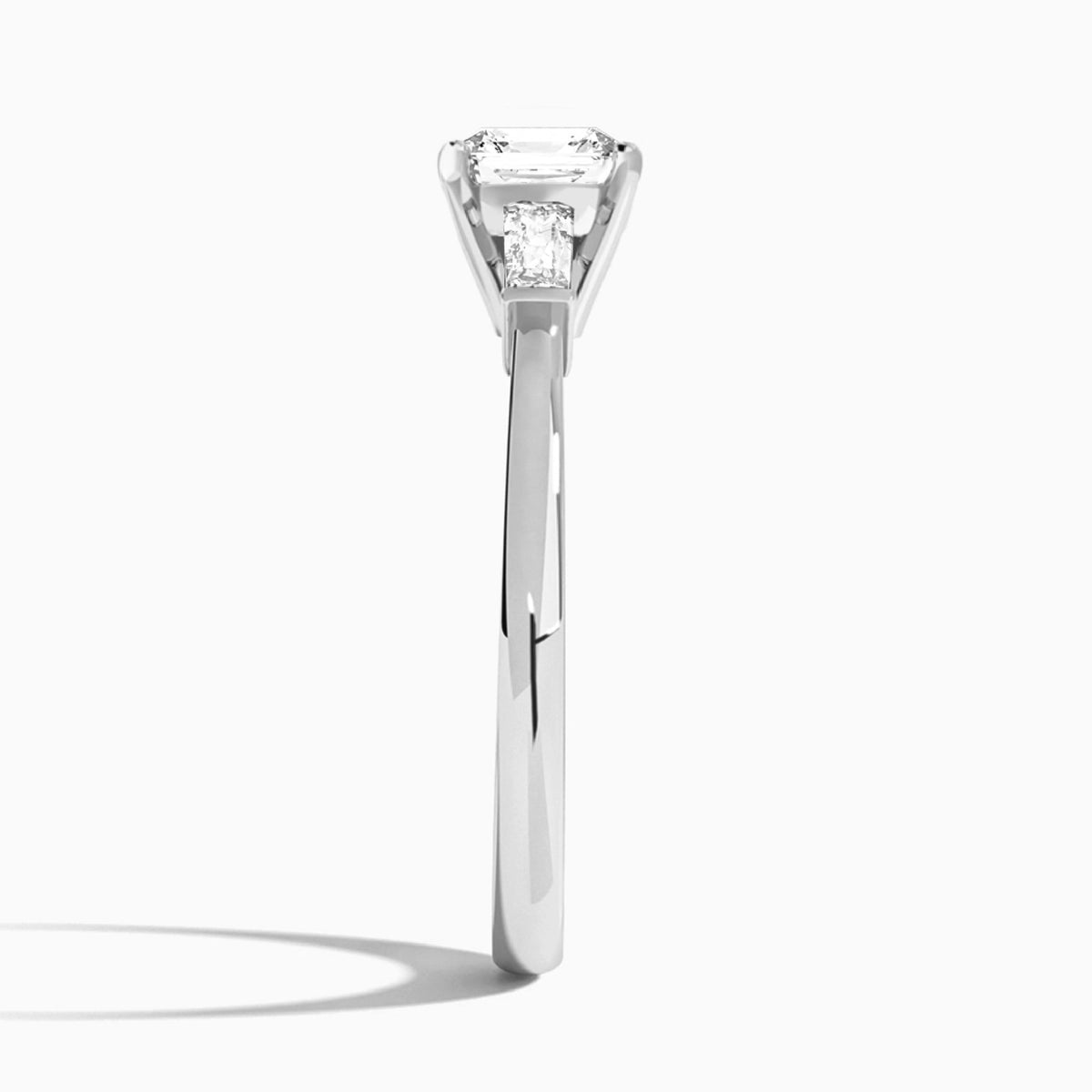 Asscher Tapered Baguette Lab Grown Diamond Engagement Ring In Platinum, Side View