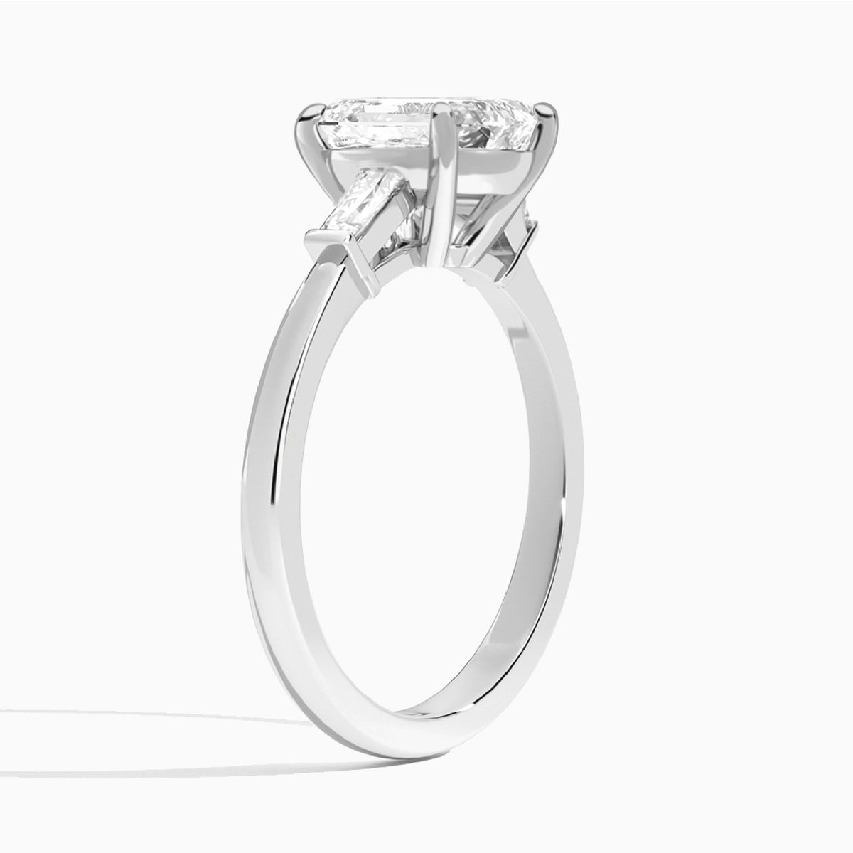 Emerald Tapered Baguette Lab Grown Diamond Engagement Ring In Platinum, Angle View
