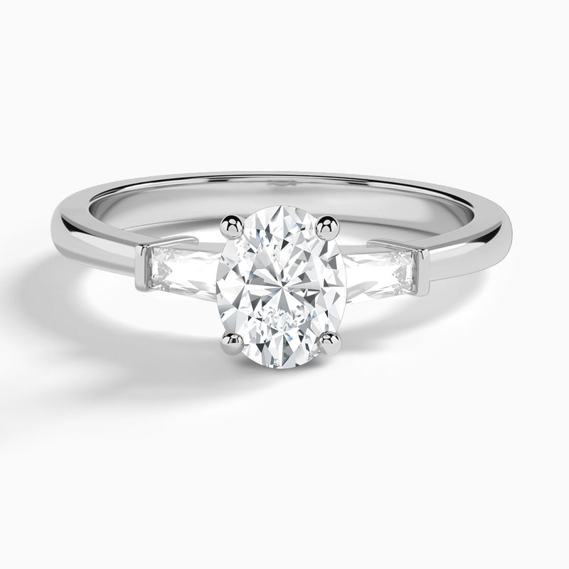Oval Tapered Baguette Lab Grown Diamond Engagement Ring In Platinum - Lucenjuri