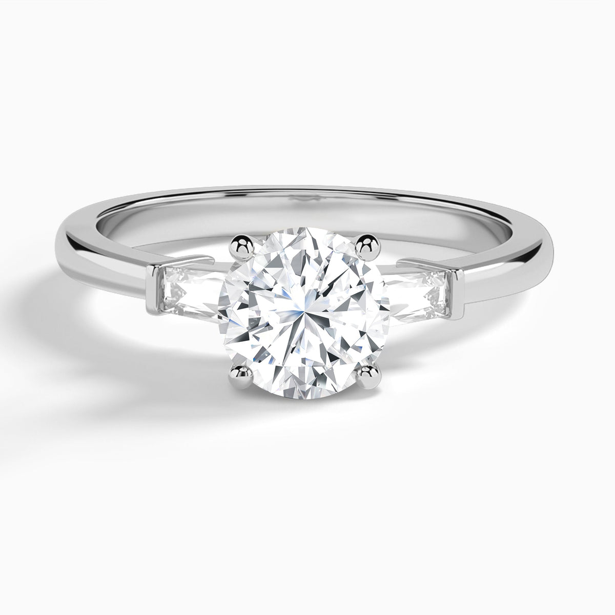 Round Tapered Baguette Lab Grown Diamond Engagement Ring In Platinum - Lucenjuri