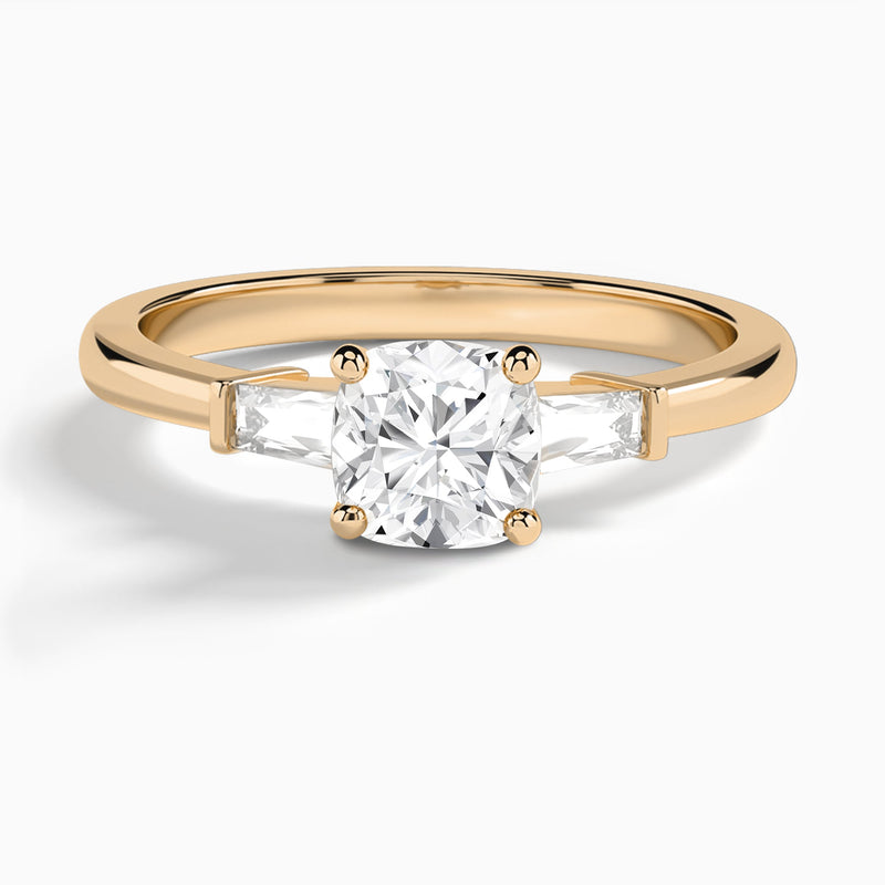 Cushion Tapered Baguette Lab Diamond Engagement Ring In 14K Rose Gold - Lucenjuri