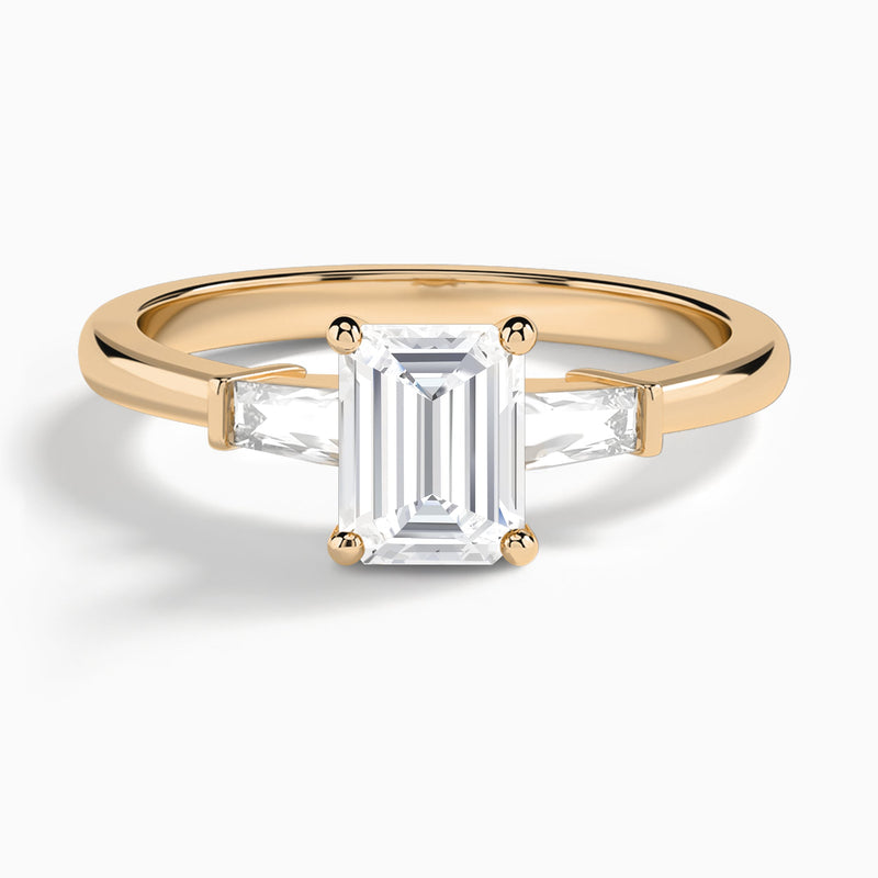 Emerald Tapered Baguette Lab Diamond Engagement Ring In 14K Rose Gold - Lucenjuri
