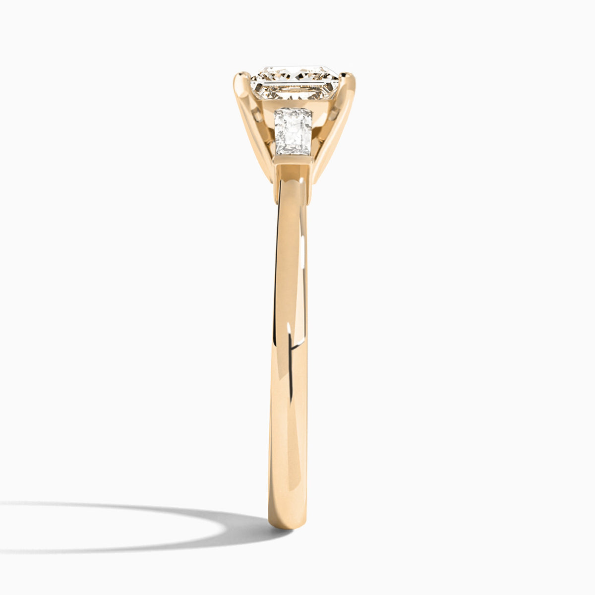 Princess Tapered Baguette Lab Diamond Engagement Ring In 14K Rose Gold, Side View
